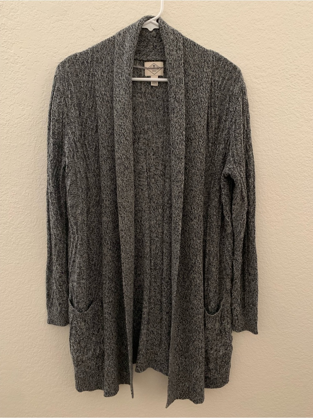 Gray Knit Cozy Front Cardigan Grandpa Sweater Pockets Petite Small PS